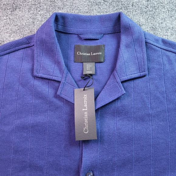 Christian Lacroix Men's Purple Striped Short Sleeve Button Up Shirt Size L - Picture 2 of 8